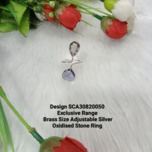 Oxidized Rings - Silver Oxidized Brass Natural Stone Size Adjustable Ring SCA30820050
