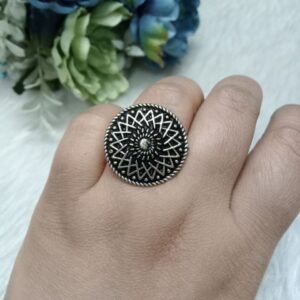 Oxidized Rings - Brass Silver Oxidized Medium Size Adjustable Ring SCA12519