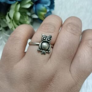 Oxidized Rings - Brass Silver Oxidized Size Adjustable Small Owl Ring SCA10043