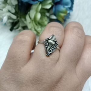 Oxidized Rings - Brass Silver Oxidized Size Adjustable Small Ganpati Ring SCA10042