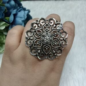 Oxidized Rings - Silver Oxidized Alloy Metal Size Adjustable Ring SCA10039