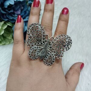 Oxidized Rings - Silver Oxidized Alloy Metal Size Adjustable Big Ring SCA15084