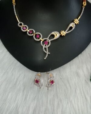 Necklace - Gold Plated Ruby Crystal Color AD Necklace SCA95057
