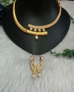 Necklace - Gold Plated Brass Kundan AD Necklace SCA145028