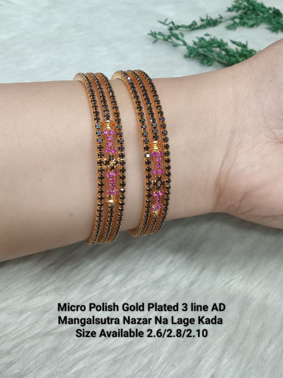 Gold Plated Micro Polish Brass Ruby Black AD Kada SCA55118a