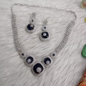 Necklace : Silver Rhodium Polish AD Necklace with Earrings SCA185070