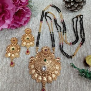 Rajwadi Mangalsutra - Copper Brass Rajwadi 2 line long Mangalsutra SCARLM106