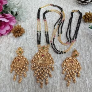 Rajwadi Mangalsutra - Copper Brass Rajwadi 2 line long Mangalsutra SCARLM104