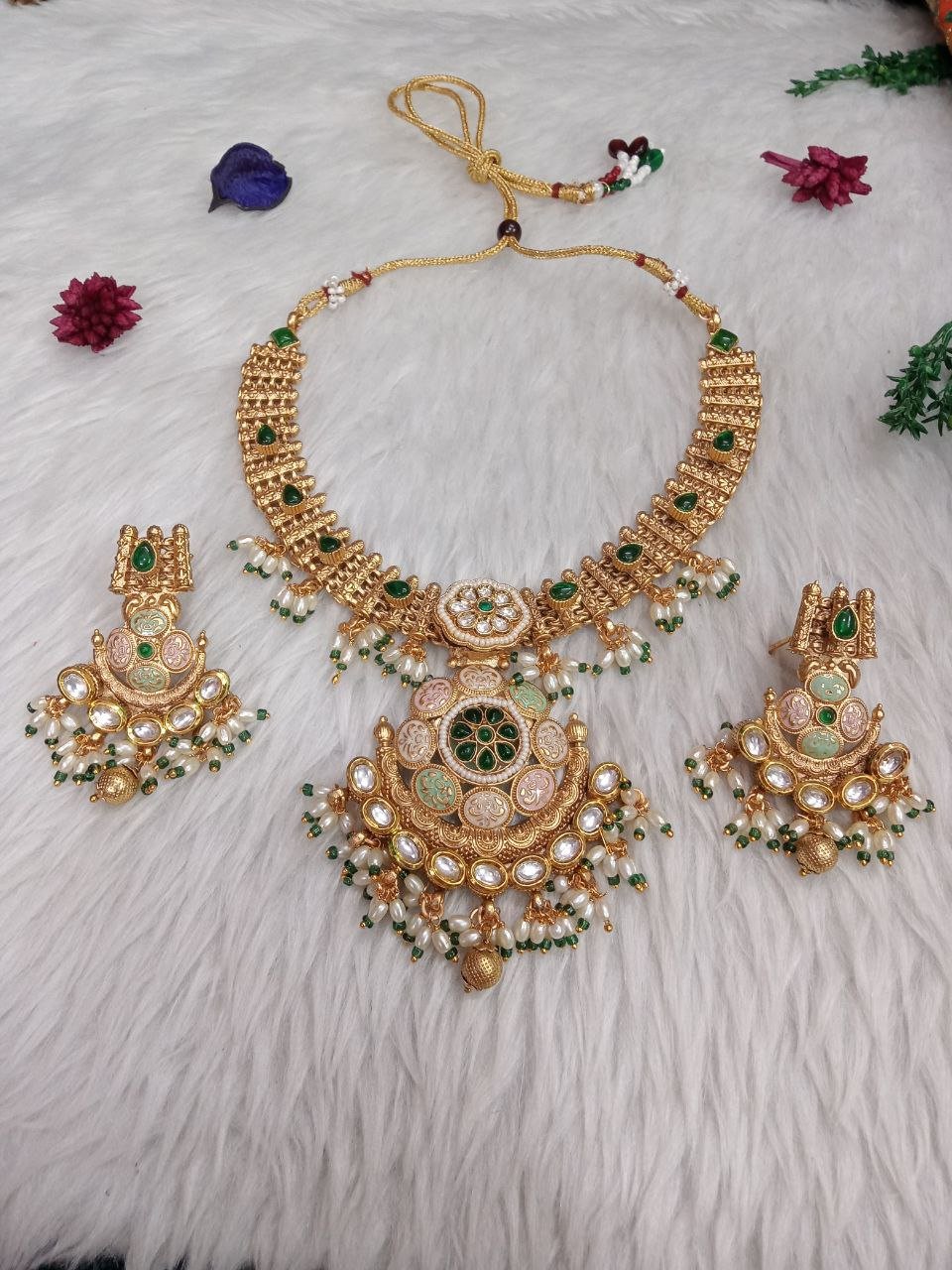 Necklace – Gold Plated Copper Rajwadi Meena Necklace SCA225015