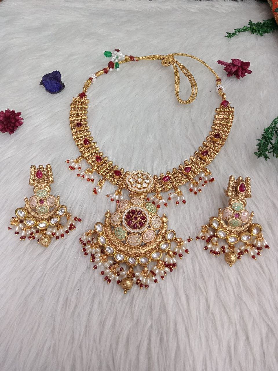 Necklace – Gold Plated Copper Rajwadi Meena Necklace SCA225015