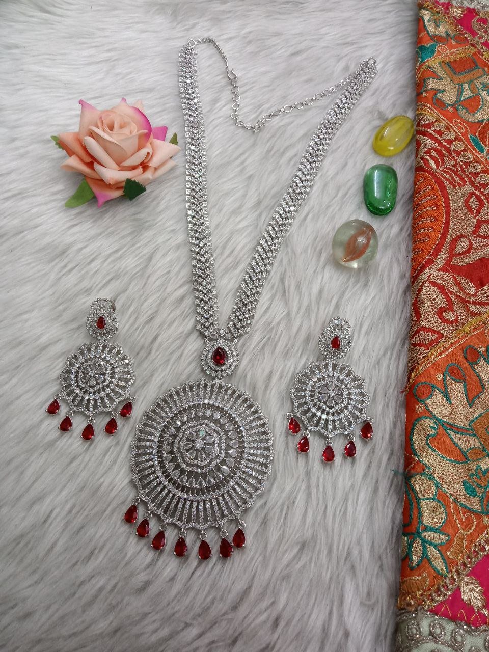 Necklace – Silver Plated AD Rhodium Polish long Rani Haar Necklace SCA300017