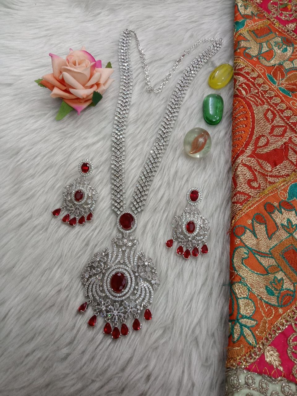 Necklace – Silver Plated AD Rhodium Polish long Rani Haar Necklace SCA27001