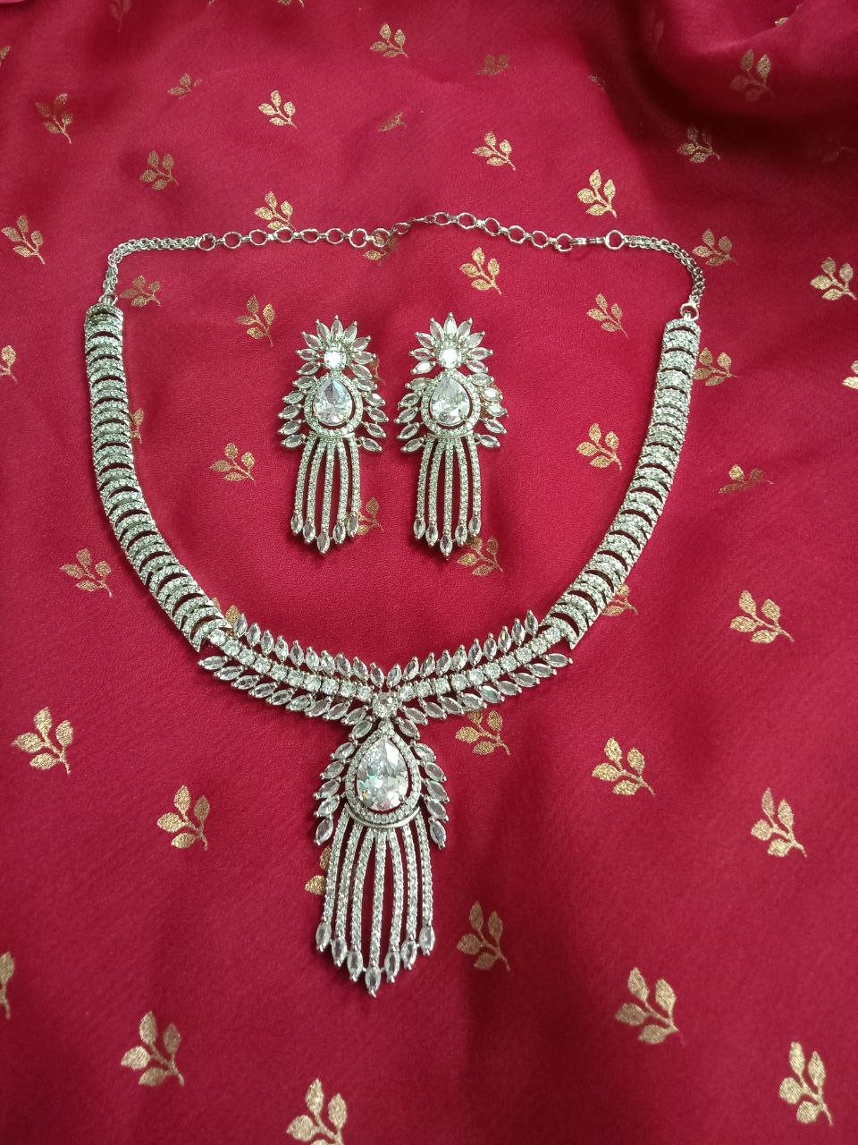 Necklace : Silver Plated AD Rhodium Polish Necklace with Long Earrings SCA225020