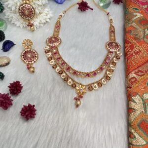Rajwadi Necklace - Gold Plated Rajwadi AD & Meena 2 Layer Necklace SCARN81
