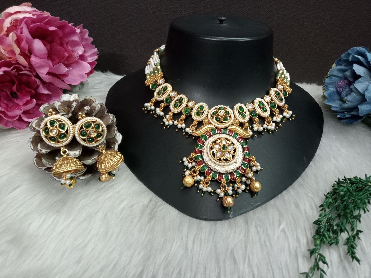 Necklace – Gold Plated Copper Meena Hydro Beads Necklace SCA215019