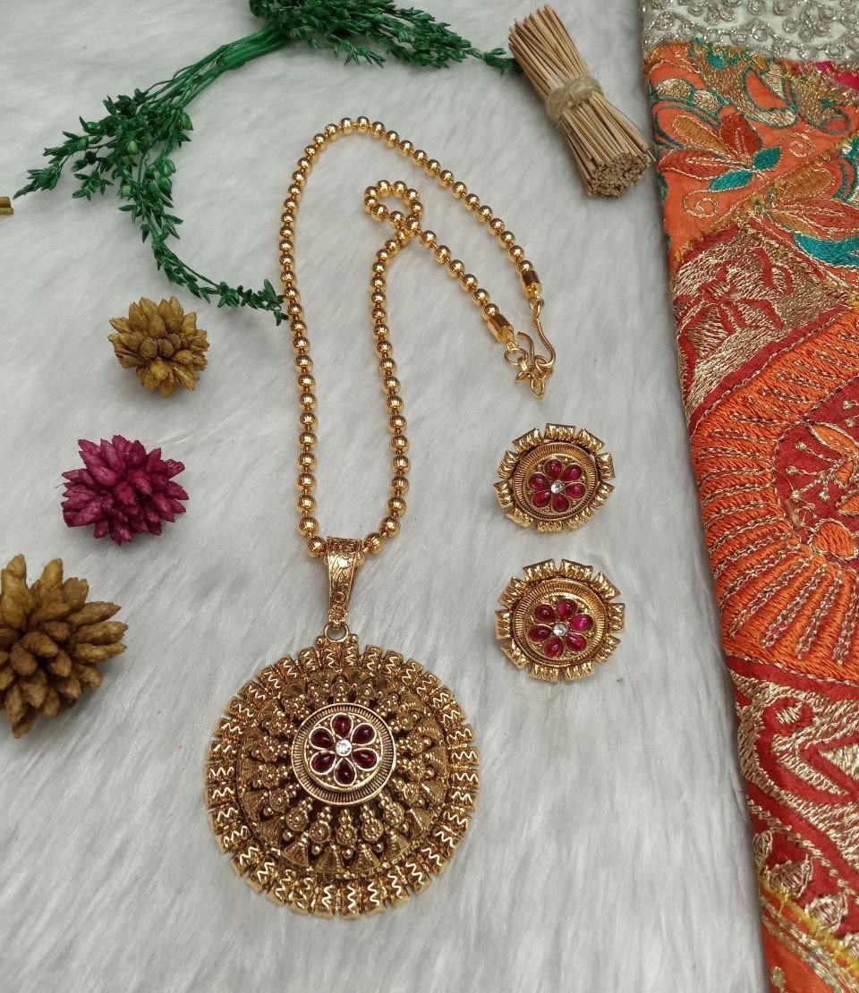 Chain Pendent – Gold Plated Copper Rajwadi Chain Pendent Set