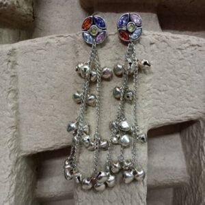 Kashmiri Earrings - Brass Silver Oxidized Long Kashmiri Earrings