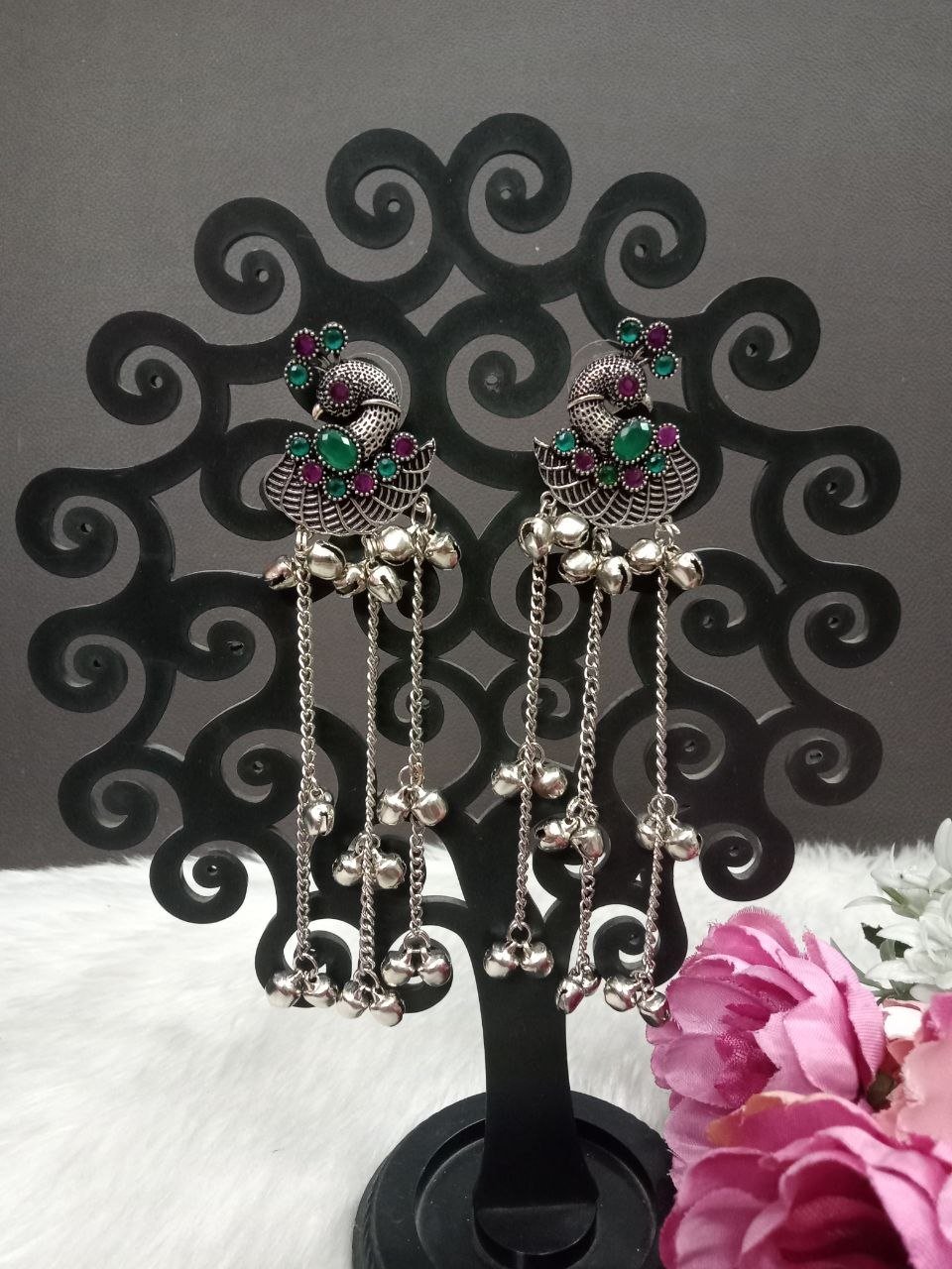 Kashmiri Earrings – Brass Silver Oxidized Long Kashmiri Earrings