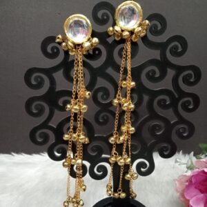 Kashmiri Earrings - Gold Plated Kundan Kashmiri Long Earrings