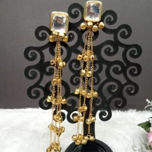 Kashmiri Earrings - Gold Plated Kundan Kashmiri Long Earrings