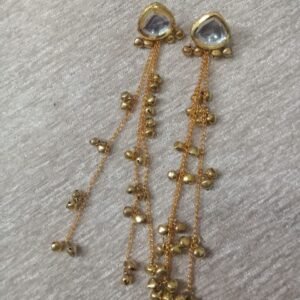 Kashmiri Earrings - Gold Plated Kundan Kashmiri Long Earrings
