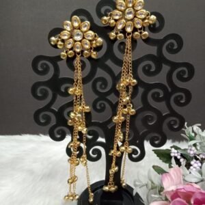 Kashmiri Earrings - Gold Plated Kundan Kashmiri Long Earrings