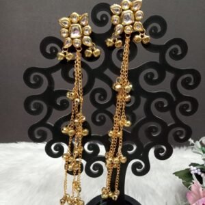 Kashmiri Earrings - Gold Plated Kundan Kashmiri Long Earrings