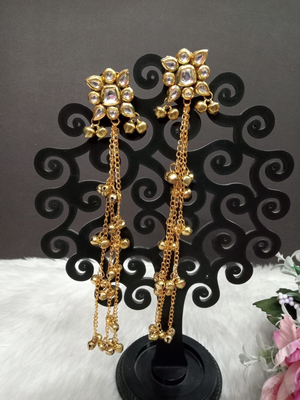 Kashmiri Earrings – Gold Plated Kundan Kashmiri Long Earrings