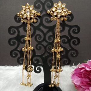 Kashmiri Earrings - Gold Plated Kundan Kashmiri Long Earrings