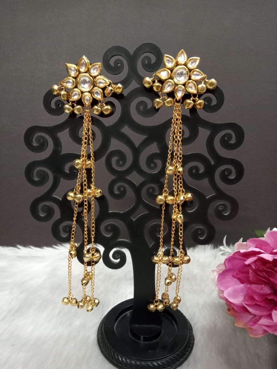 Kashmiri Earrings – Gold Plated Kundan Kashmiri Long Earrings