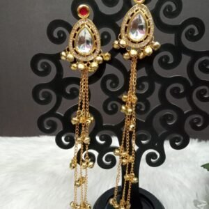 Kashmiri Earrings - Gold Plated Kundan Kashmiri Long Earrings