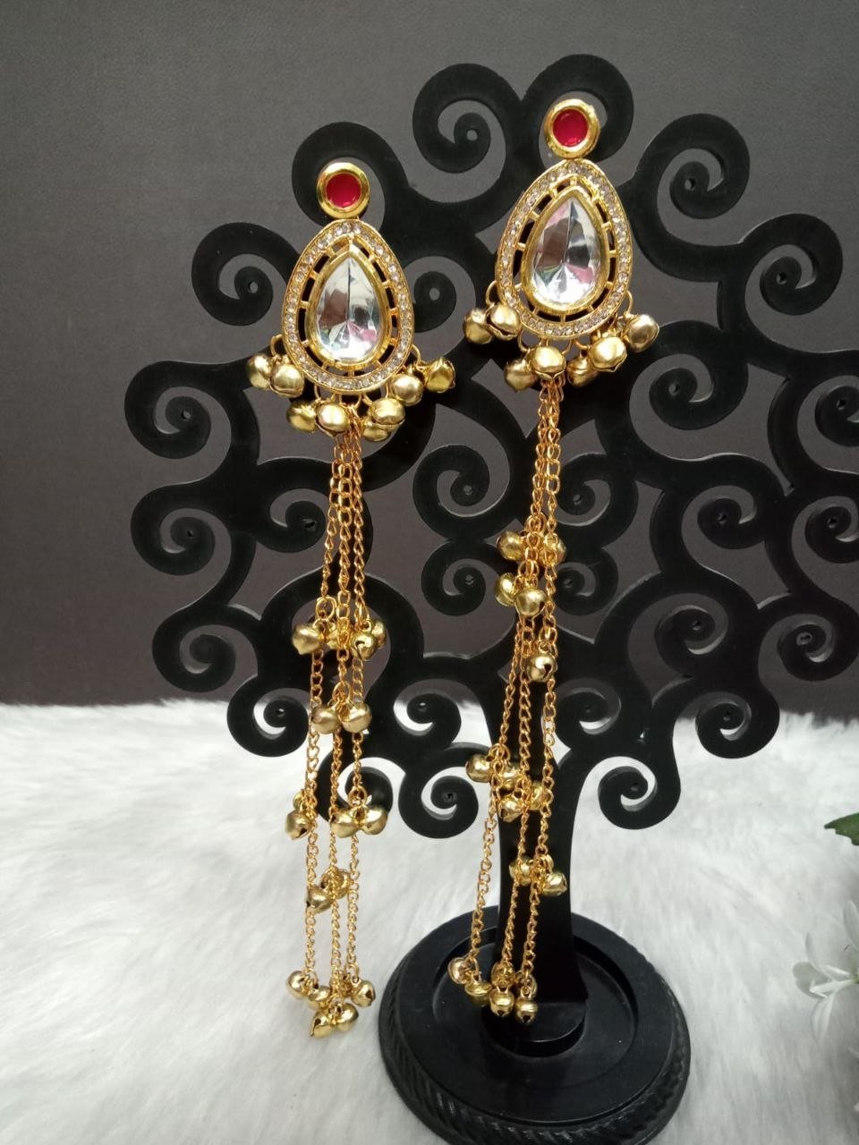 Kashmiri Earrings – Gold Plated Kundan Kashmiri Long Earrings