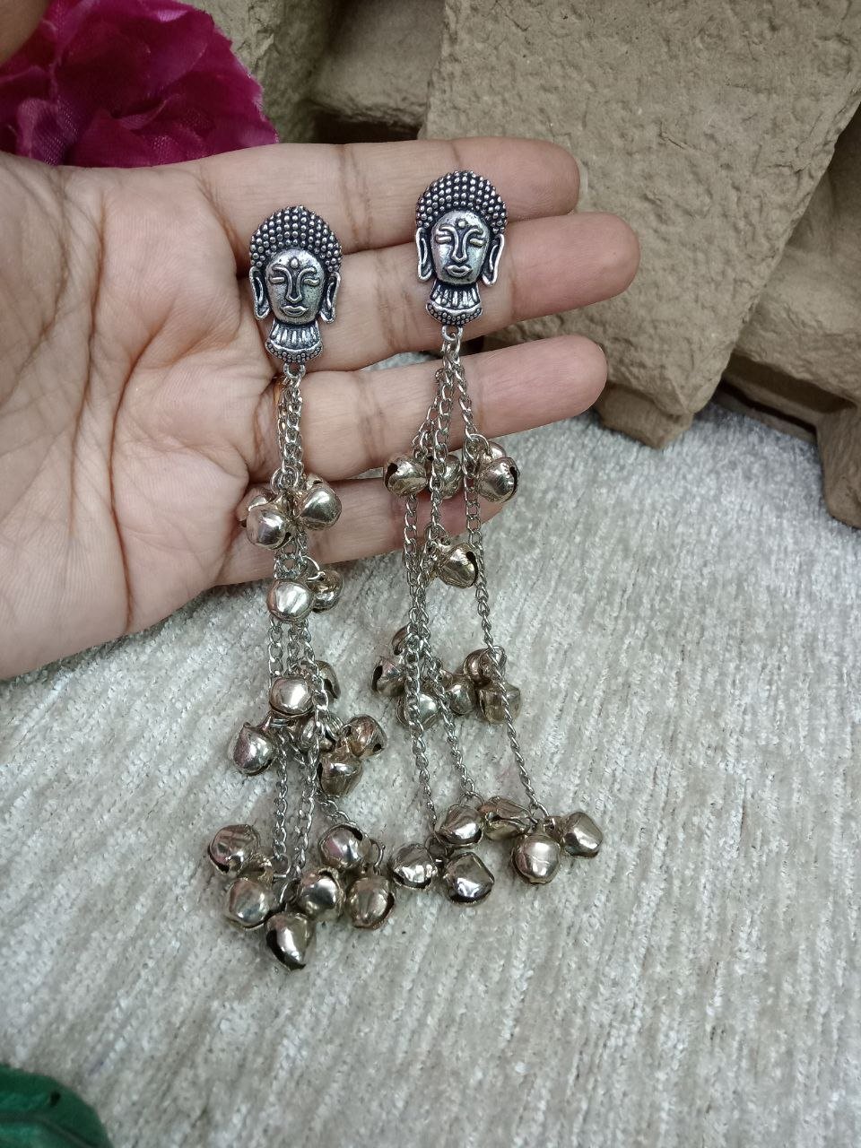 Kashmiri Earrings – Brass Silver Oxidized Long Kashmiri Earrings