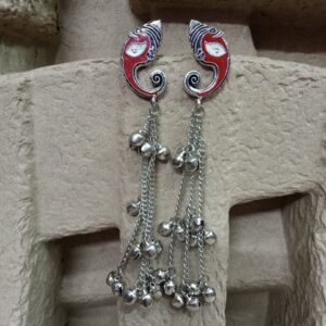 Kashmiri Earrings - Brass Silver Oxidized Long Kashmiri Earrings