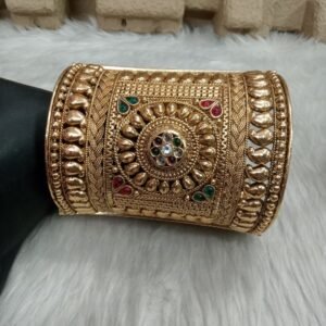 Rajwadi Kada - Gold Plated Rajwadi Polish Glass Openable Glass Kada