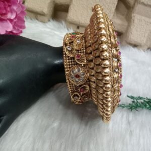 Rajwadi Kada - Rajwadi Polish Copper Gold Plated Oversized Single Broad Kada
