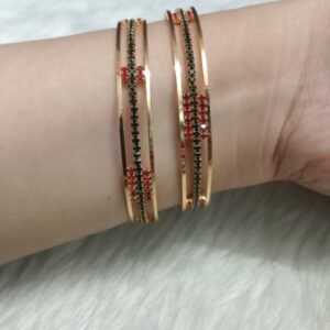 AD Kada - Brass Micro Polish AD Red & Bottle Green Color Stone Kada