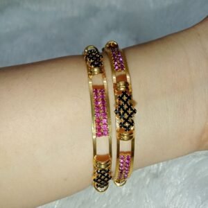 AD Kada - Brass Micro Polish AD Ruby & Black Color Stone Kada