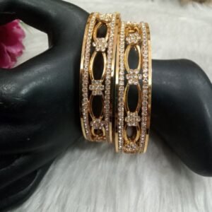 AD Kada - Micro Polish Gold Plated Brass AD Stone Studded Broad Kada