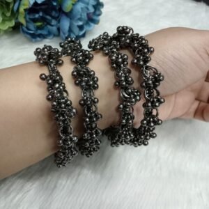 Kashmiri Bangle - Black Metallic Alloy Metal Kashmiri Bangle Set