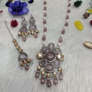 Monalisa Necklace - Kundan Black Metallic long Necklace