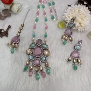 Monalisa Necklace - Kundan Black Metallic long Necklace