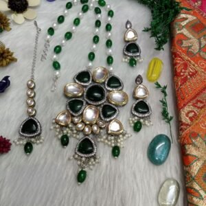 Monalisa Necklace - Kundan Black Metallic long Necklace