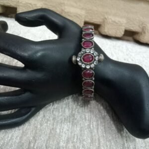 Oxidized Kada - German Silver AD & Ruby Monalisa Stone Openable Kada