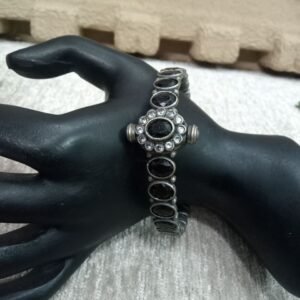 Oxidized Kada - German Silver AD & Black Monalisa Stone Openable Kada