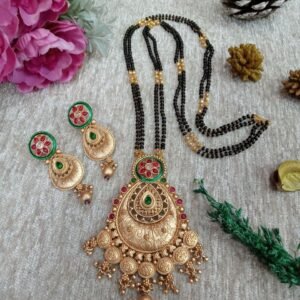 Rajwadi Mangalsutra - Copper Rajwadi 2 line long Mangalsutra SCARLM107