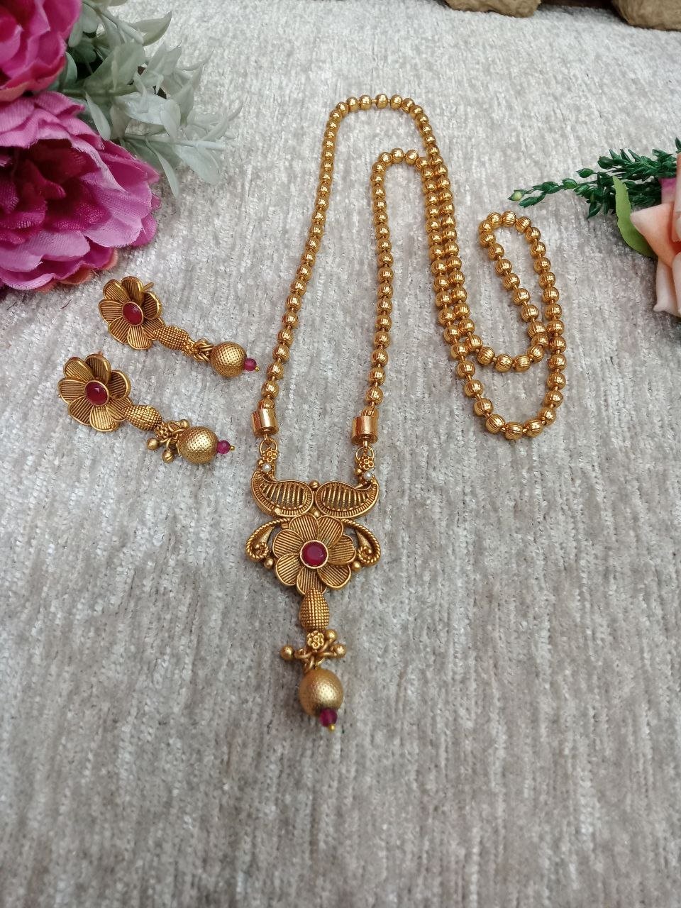 Chain Pendent – Gold Plated Copper Rajwadi Chain Pendent Set SCARPC37