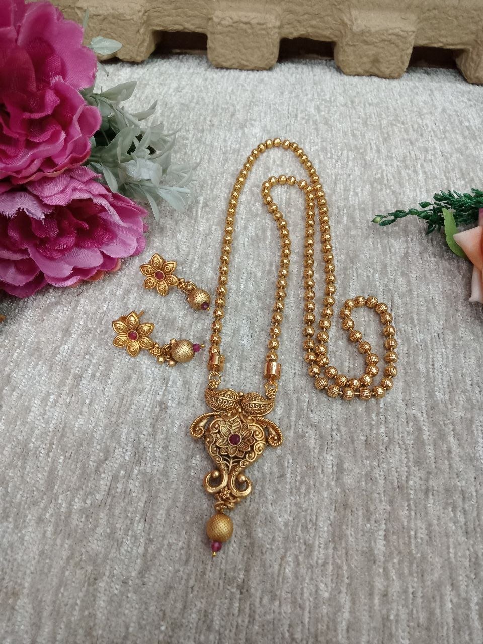 Chain Pendent – Gold Plated Copper Rajwadi Chain Pendent Set SCARPC38