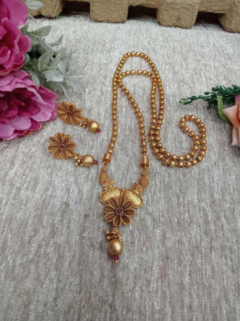 Chain Pendent – Gold Plated Copper Rajwadi Chain Pendent Set SCARPC39
