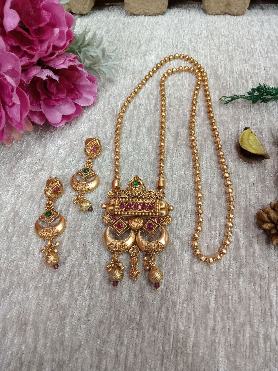 Chain Pendent – Gold Plated Copper Rajwadi Chain Pendent Set SCARPC40